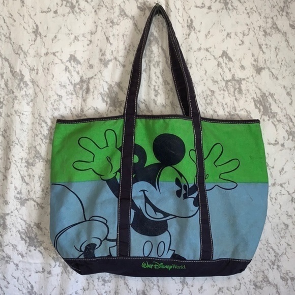 Disney Parks Authentic Original Mickey Mouse Large Canvas Tote Bag Blue & Green - Picture 1 of 13